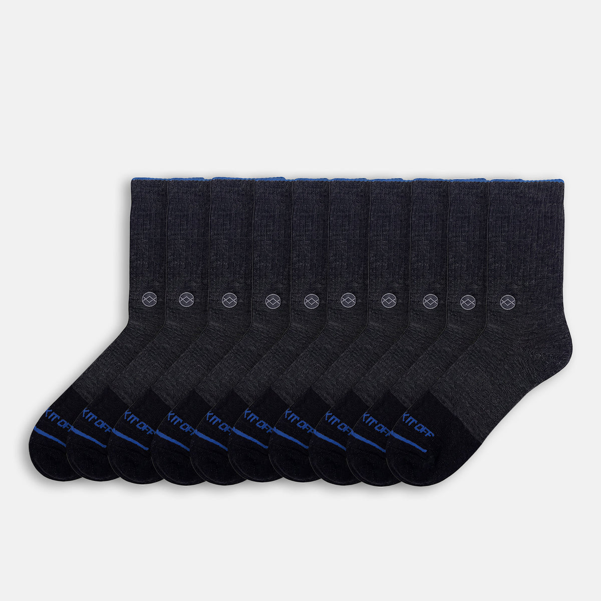 Ten-pack of WALK IT OFF The 24/7 merino socks in Antracite, arranged on a light grey background.