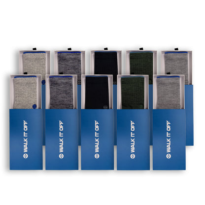 WALK IT OFF 10 pack merino sokken mix met verschillende kleuren in blauwe verpakkingen