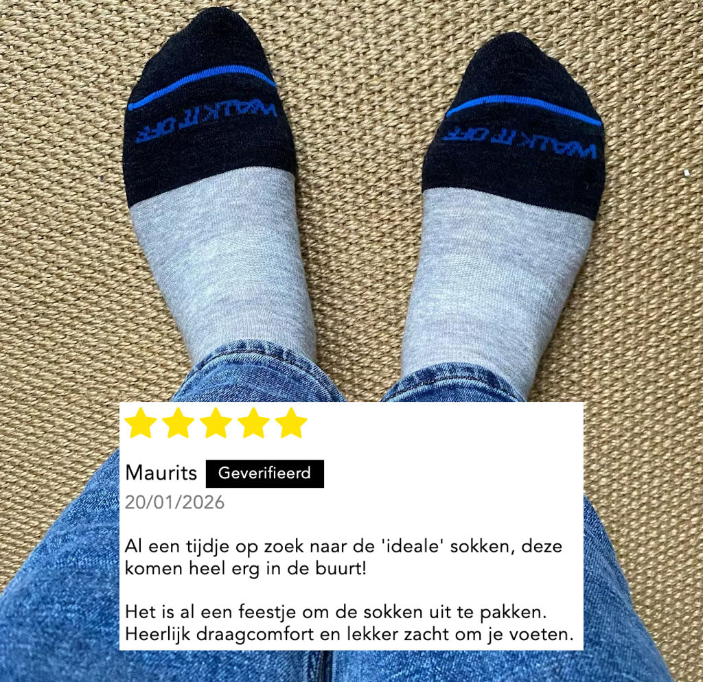 Klantreview van Maurits over WALK IT OFF merino sokken met vijf sterren beoordeling
