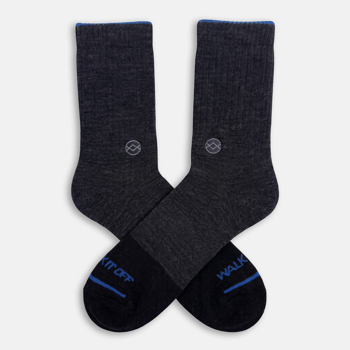 WALK IT OFF Merino sokken Grigio Antracite – productfoto vooraanzicht met logo zichtbaar
