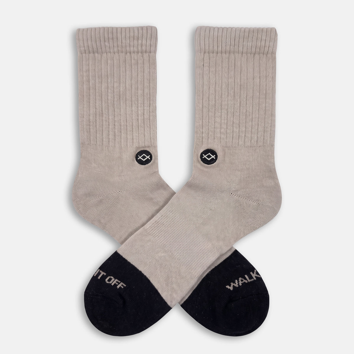 WALK IT OFF Merino sokken Biscuit – productfoto vooraanzicht met logo zichtbaar.
