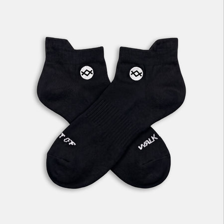 Top view of a black WALK IT OFF The Base merino ankle sock.