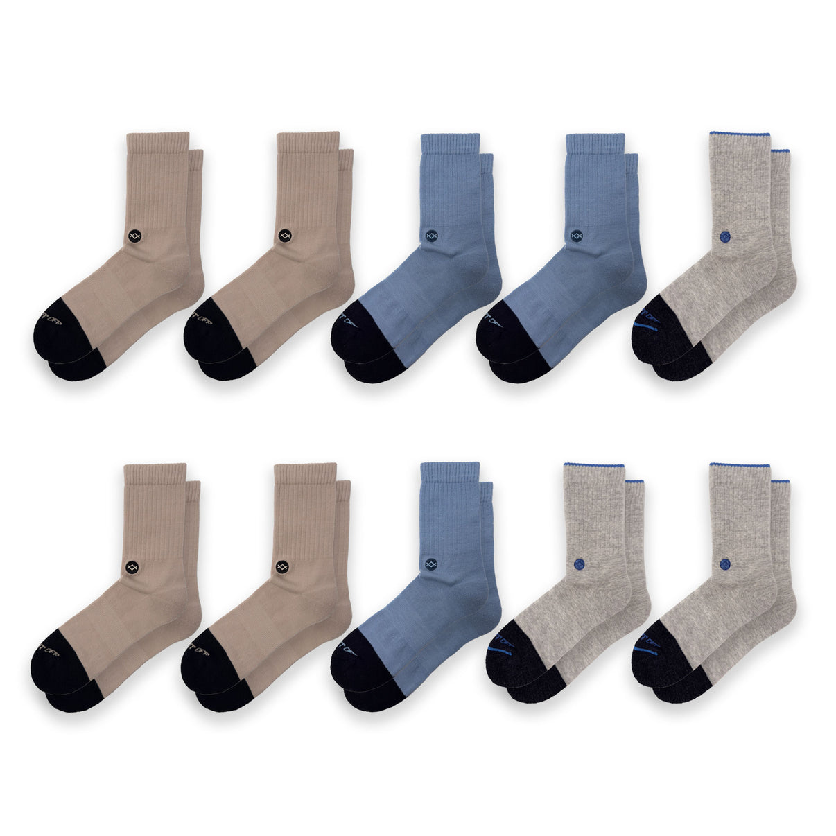 24/7 lichte selectie met de kleuren Biscuit, Dull Blue en Platino