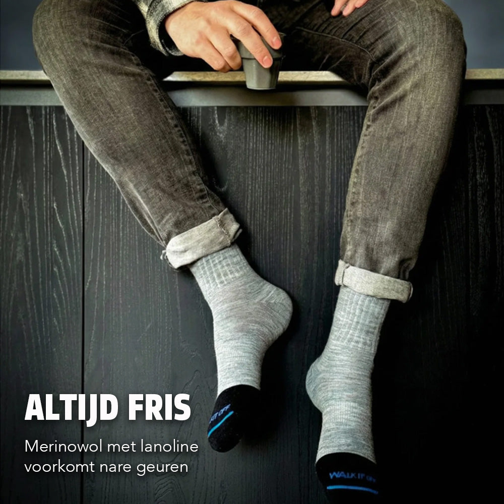 WALK IT OFF merino sokken die voeten fris houden en nare geuren helpen voorkomen door lanoline in merinowol