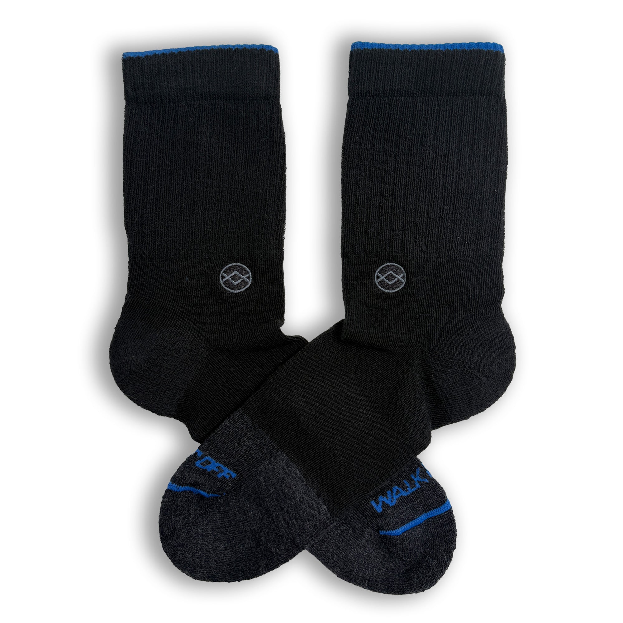 WALK IT OFF merino sokken Black Magic – productfoto vooraanzicht met logo zichtbaar
