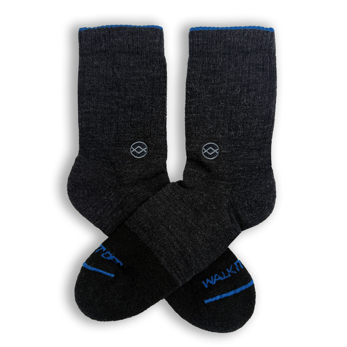 WALK IT OFF Merino sokken Grigio Antracite – productfoto vooraanzicht met logo zichtbaar
