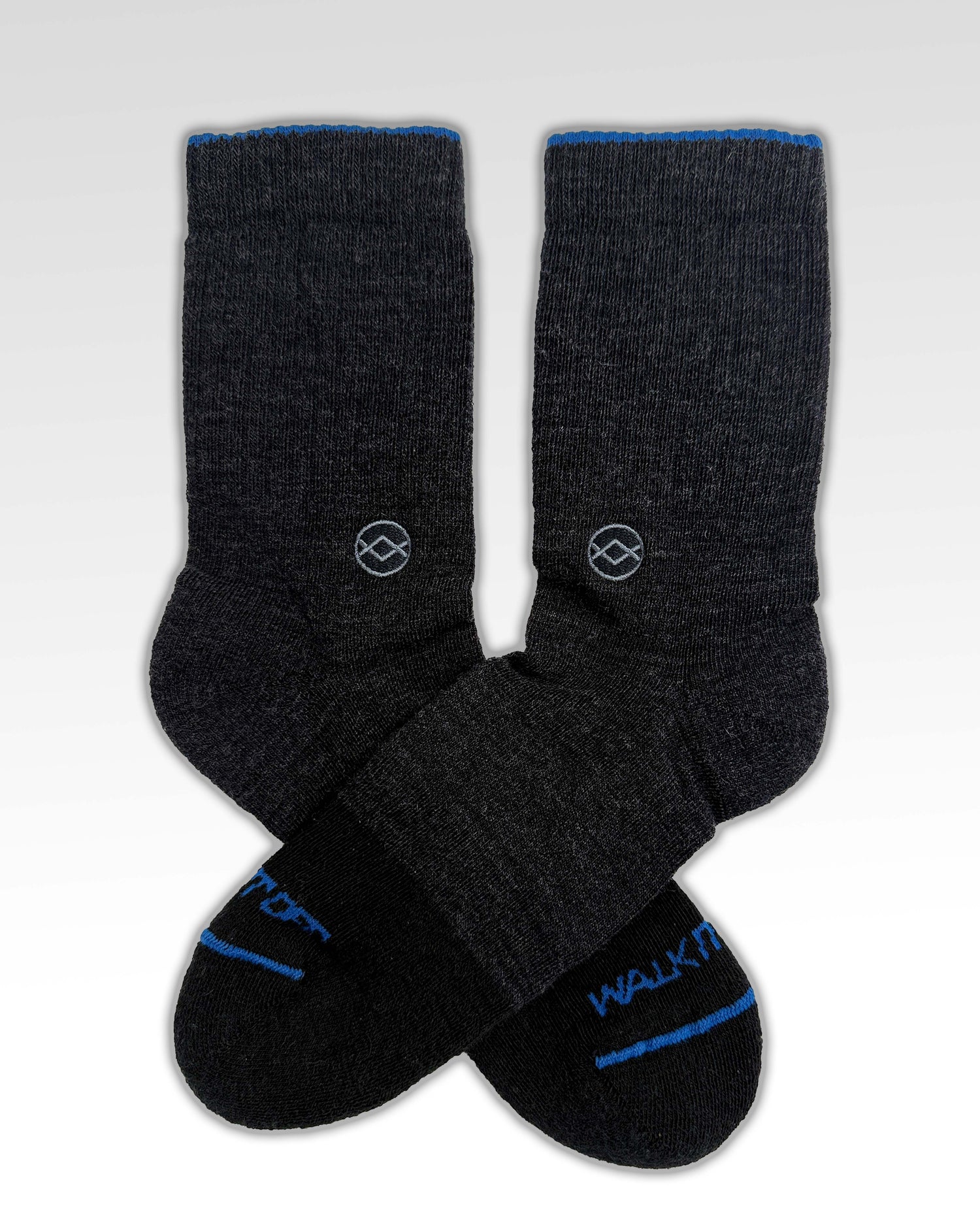 WALK IT OFF Merino sokken Grigio Antracite – productfoto vooraanzicht met logo zichtbaar
