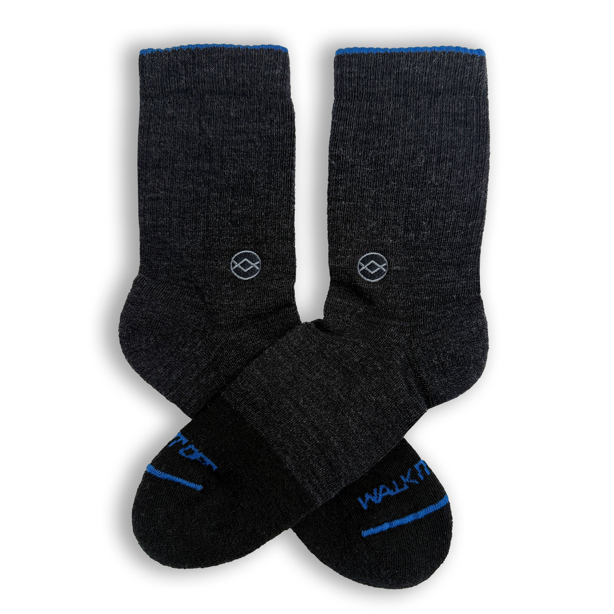 WALK IT OFF Merino sokken Grigio Antracite – productfoto vooraanzicht met logo zichtbaar
